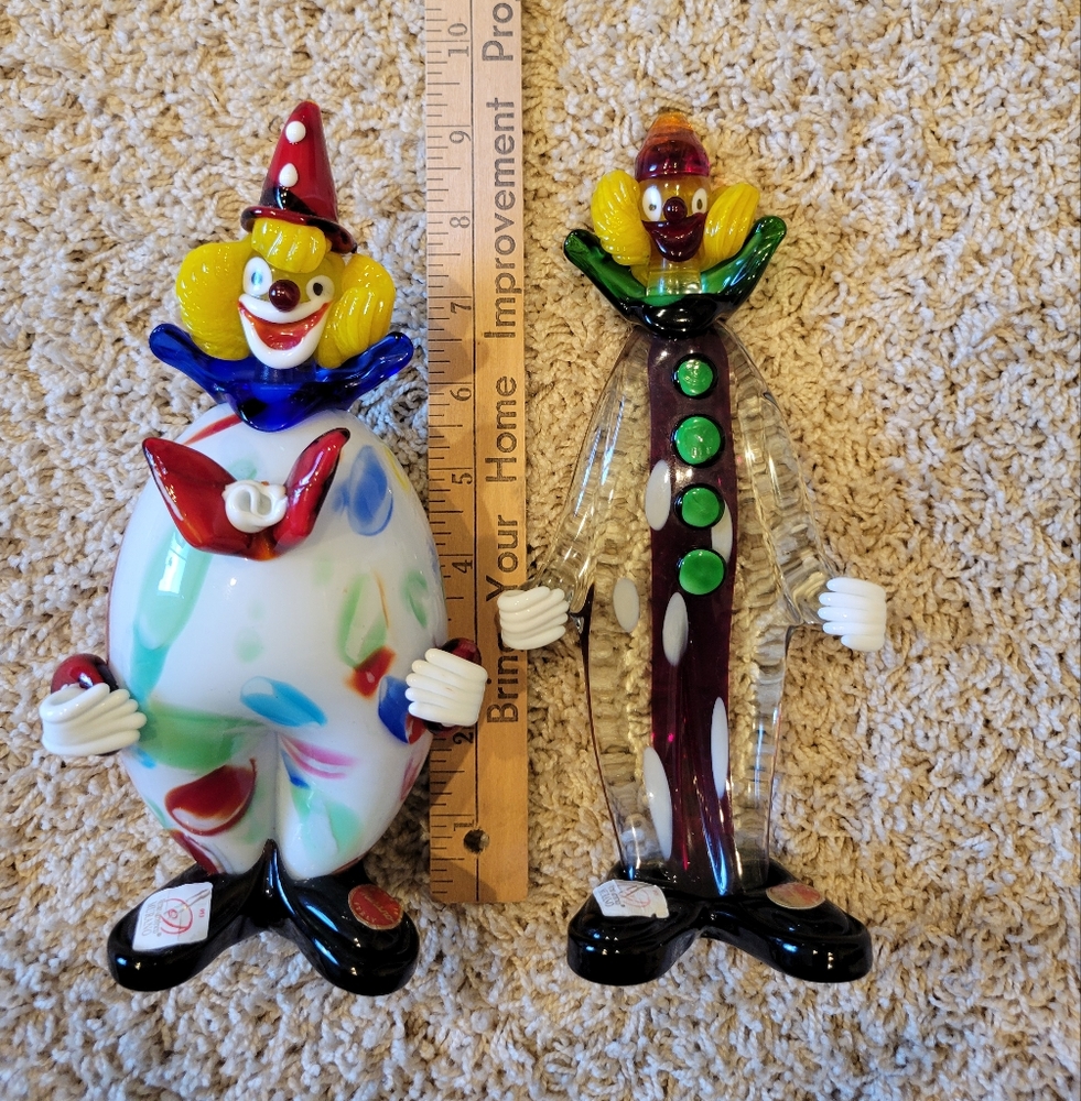 2 Murano Hand Blown Glass Clowns by Fratelli Pitau, Murano Italy - 9" In Tall - Picture 9 of 16